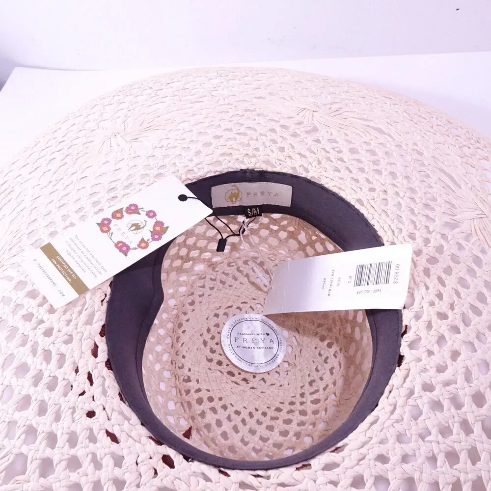Veronica Beard Meringue Raffia Straw Wide Brim Sun Hat Natural S M NWT 298 - Picture 10 of 15